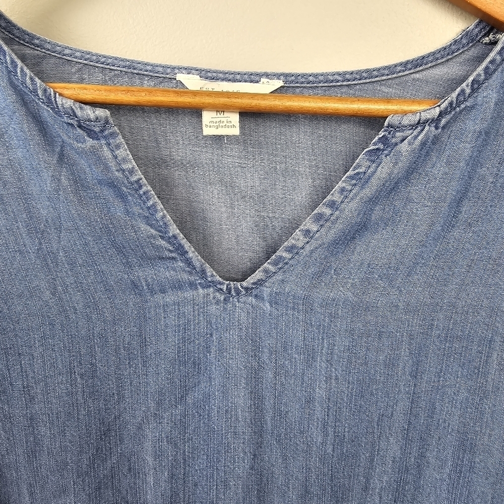 Coastal Western Short Denim Dress Embroidered Ruffle Flared Sleeve Womens Sz M - Picture 3 of 13